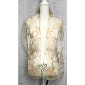 Jones New York Beige Tan Orange Floral Abstract Print Rectangle Scarf